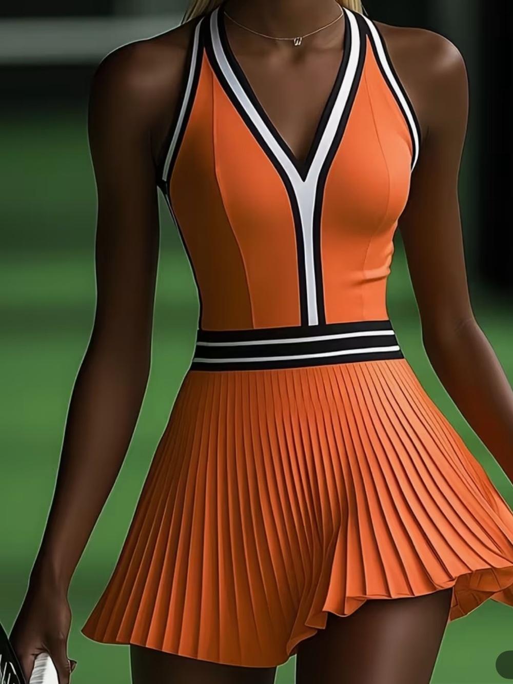 Orange Pleated Sporty Sleeveless Dress